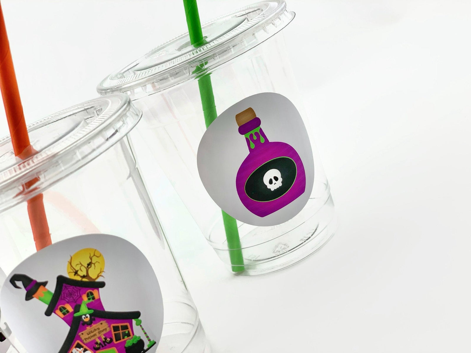 Halloween Party Cups With Colorful Straws - Stesha Party