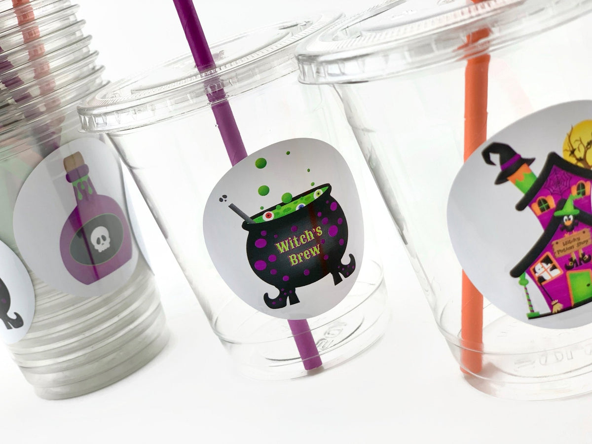 Halloween Party Cups With Colorful Straws - Stesha Party