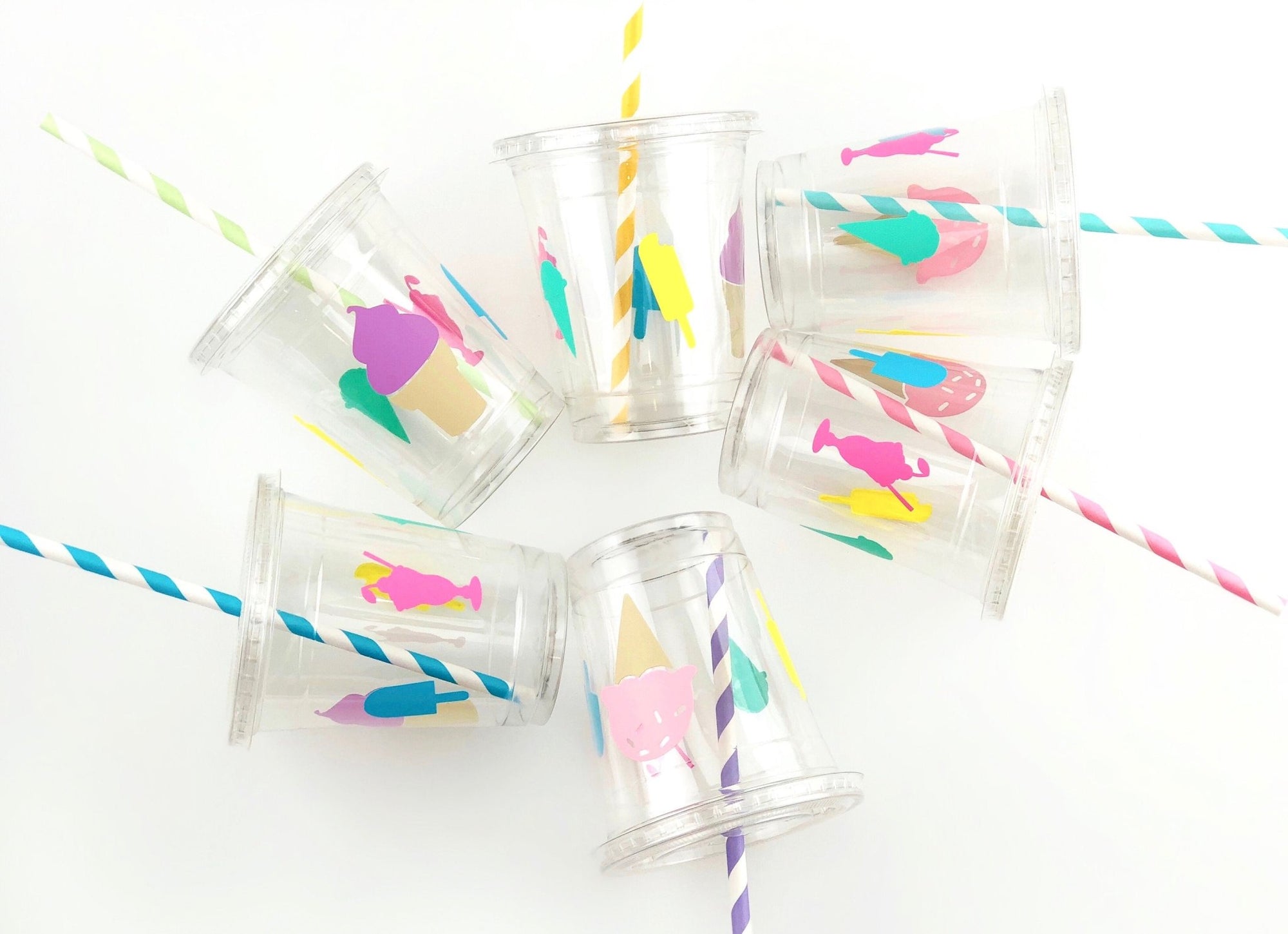 Ice Cream Party Clear Cups With Lids Set - Stesha Party