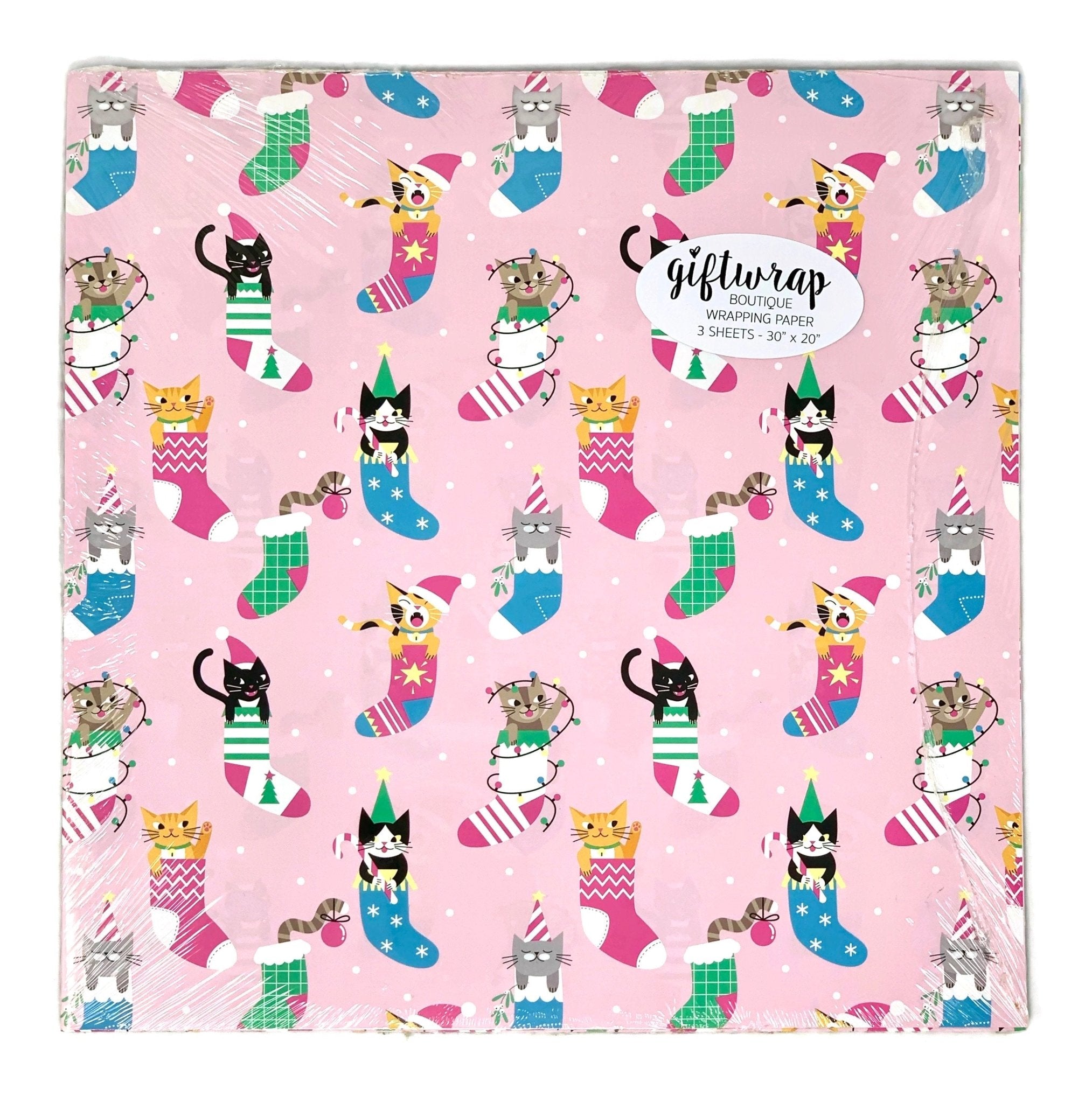 Cute Cat Face Christmas Thick Wrapping Paper, Animal Pet Theme Holiday Gift  Wrap, Kitty Party Decor (One 20 inch x 30 inch sheet)