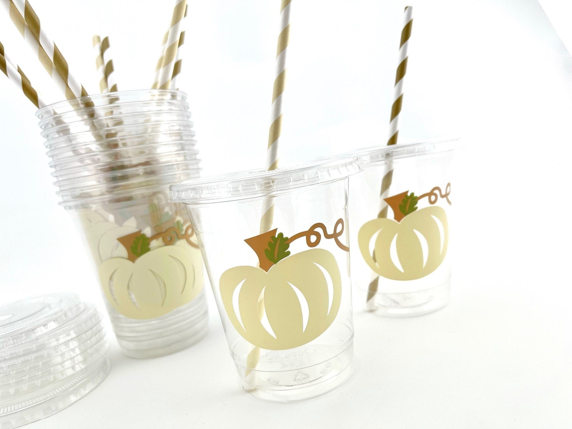 Lidded Clear Ivory Pumpkin Party Cups - Stesha Party