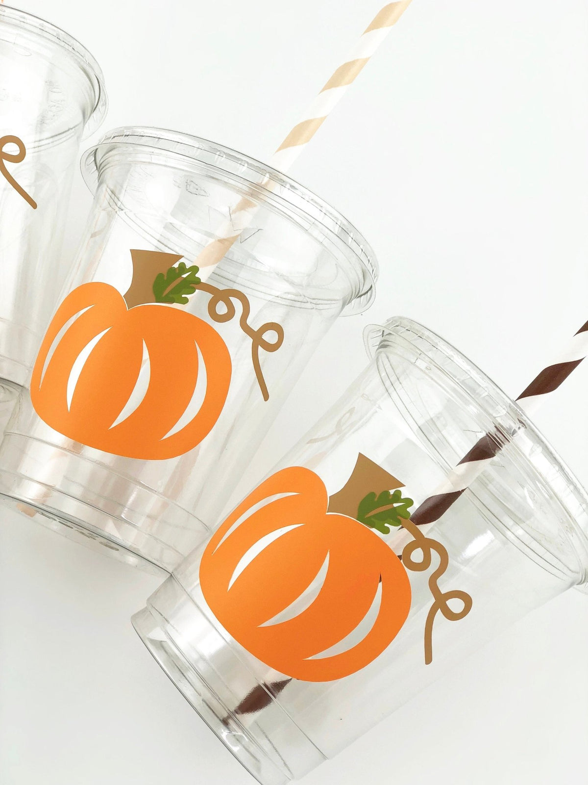 Lidded Clear Orange Pumpkin Cup Set - Stesha Party