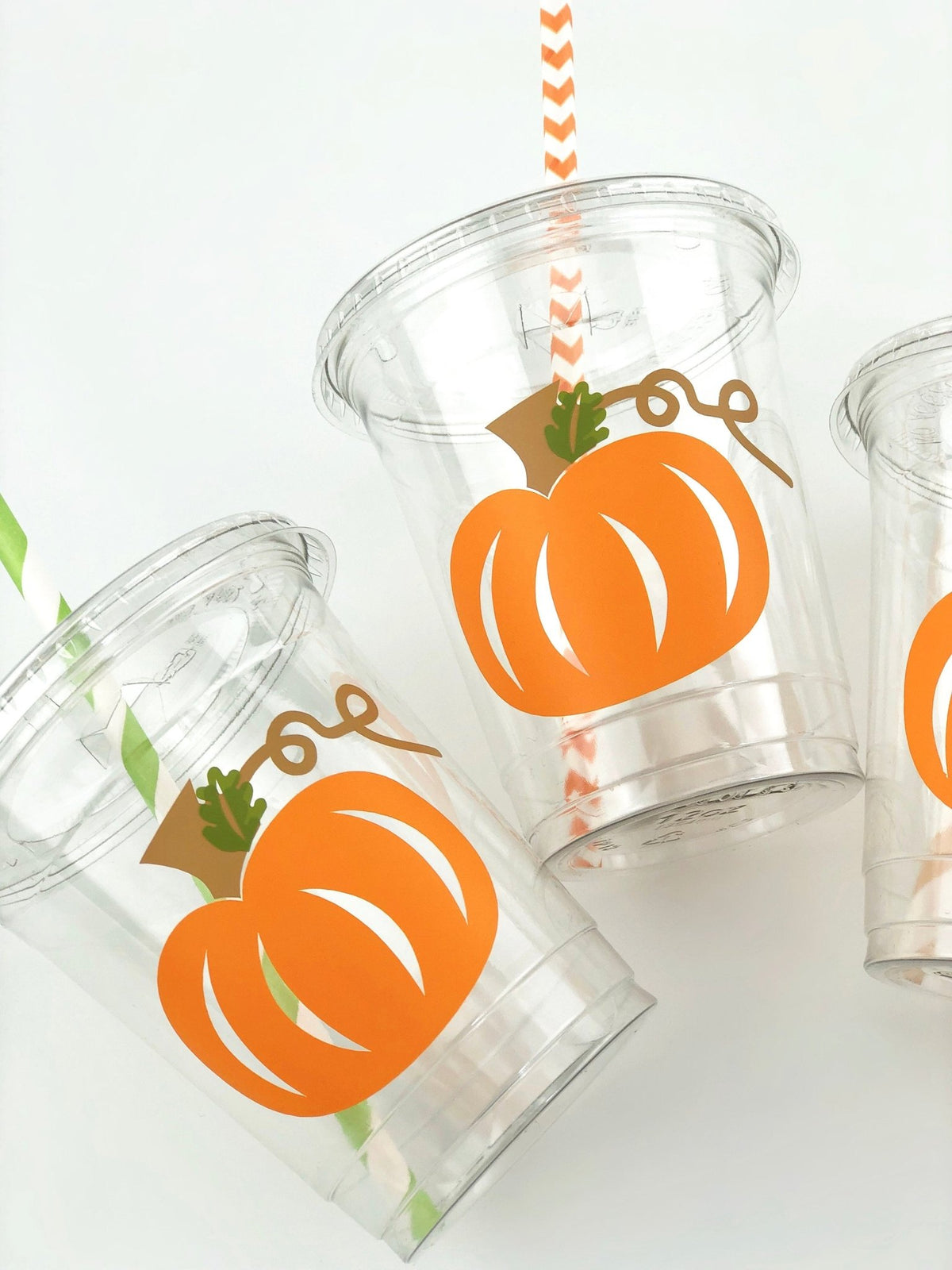 Lidded Clear Orange Pumpkin Cup Set - Stesha Party