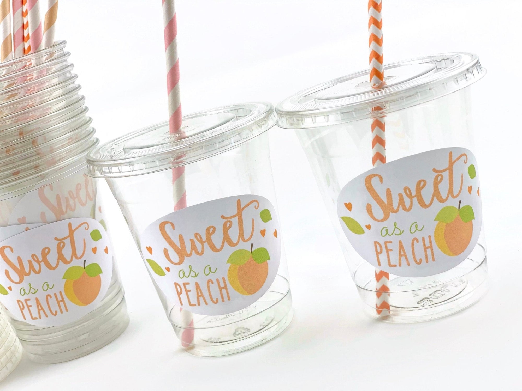 Lidded Clear Peach Party Cups - Stesha Party