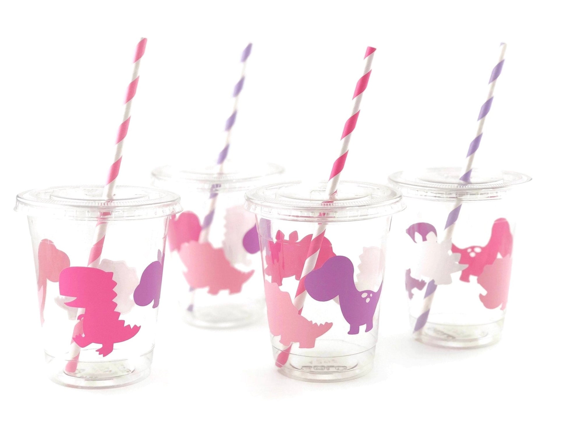 Lidded Clear Pink Dinosaur Party Cup Set - Stesha Party