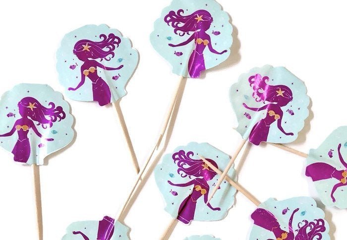 Mermaid Party Shell Shaped Cupcake Picks - Stesha Party