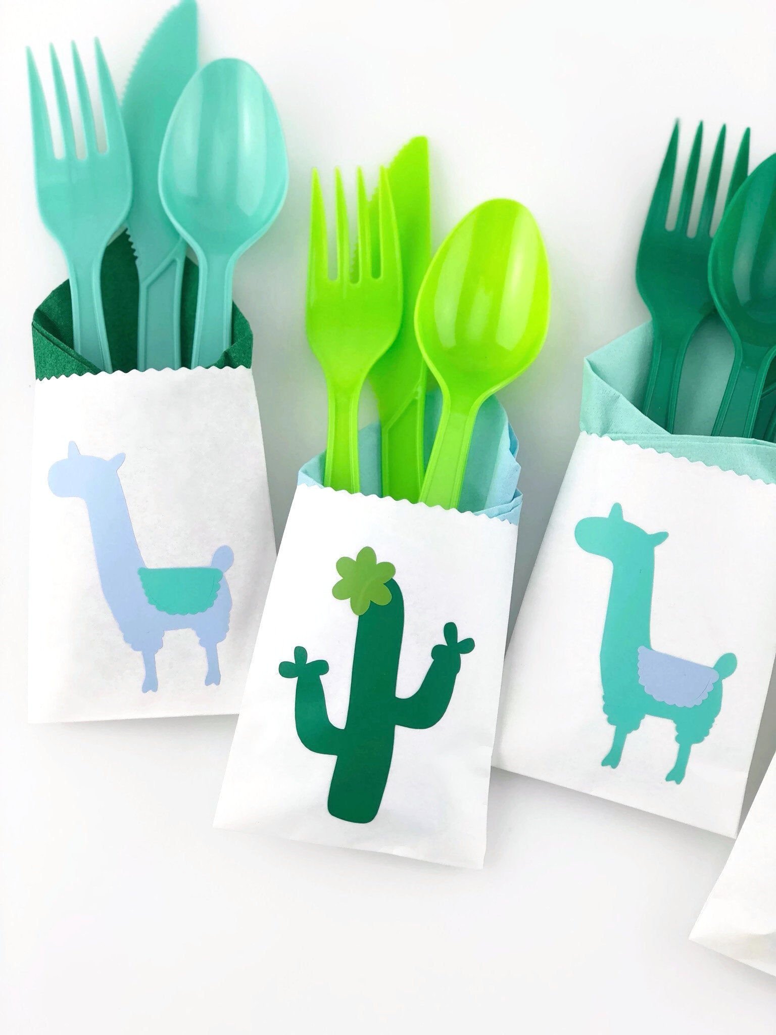 Mint & Green Llama Party Cutlery - Stesha Party