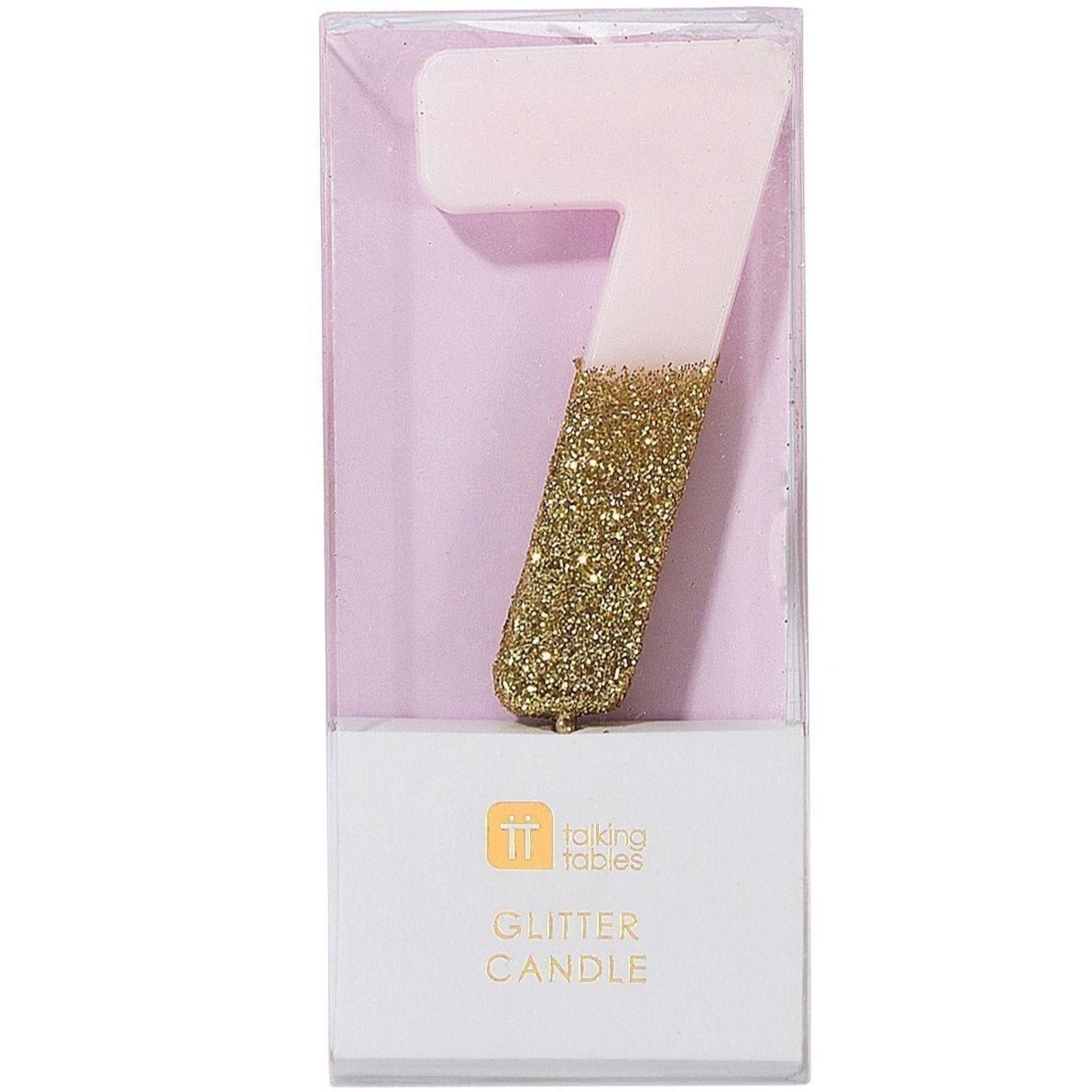 Number Seven Pink & Gold Glitter Candle - Stesha Party