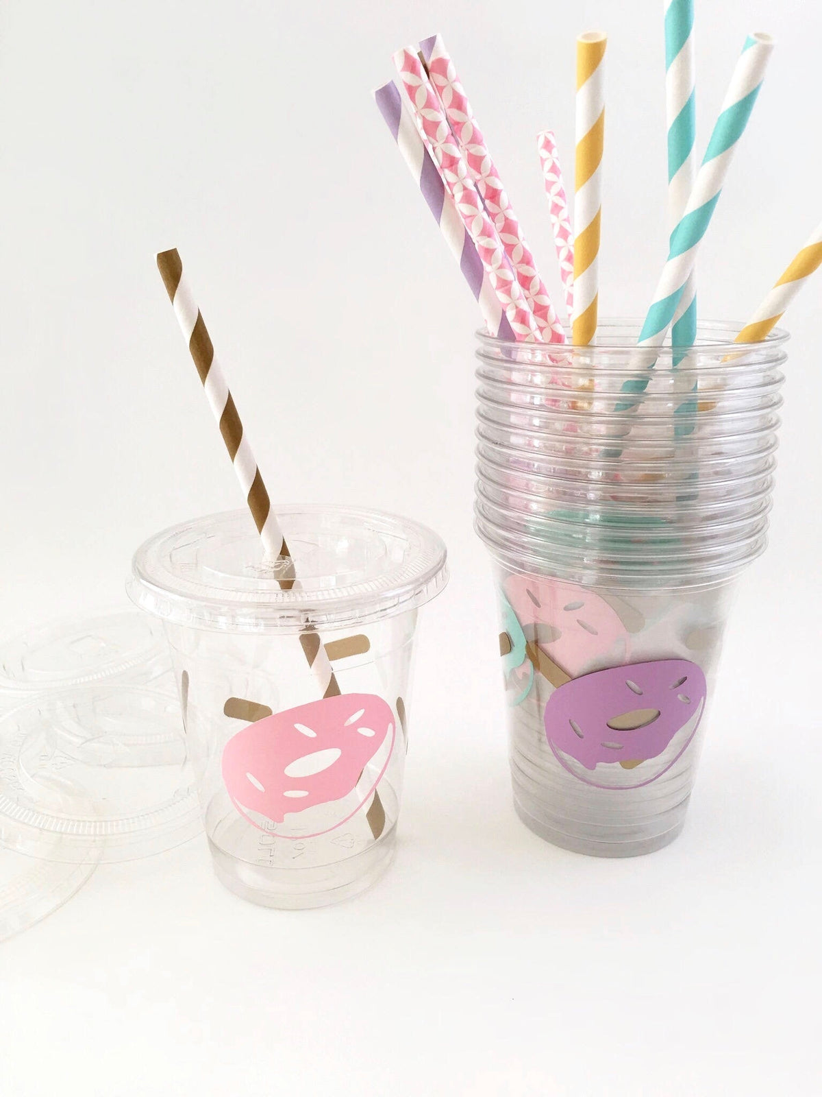 Pastel Donut Party Clear Cups - Stesha Party