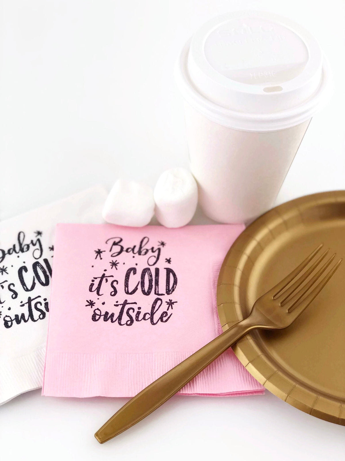 Pink and Gold "Baby It's Cold Outside" Napkins - Stesha Party