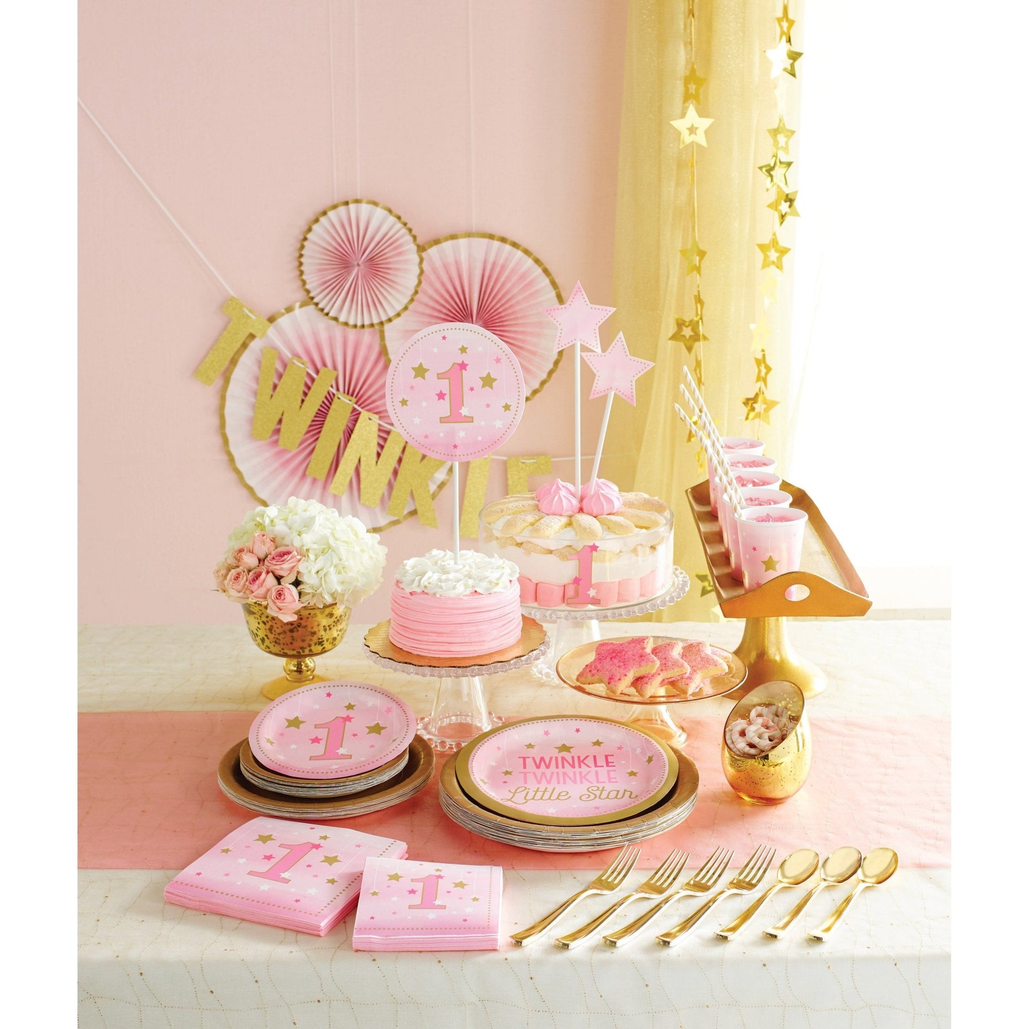 Pink and Gold Star Tablecloth - Stesha Party