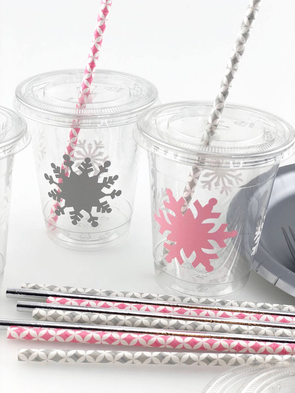 Pink and Silver Lidded Snowflake Cups - Stesha Party - birthday