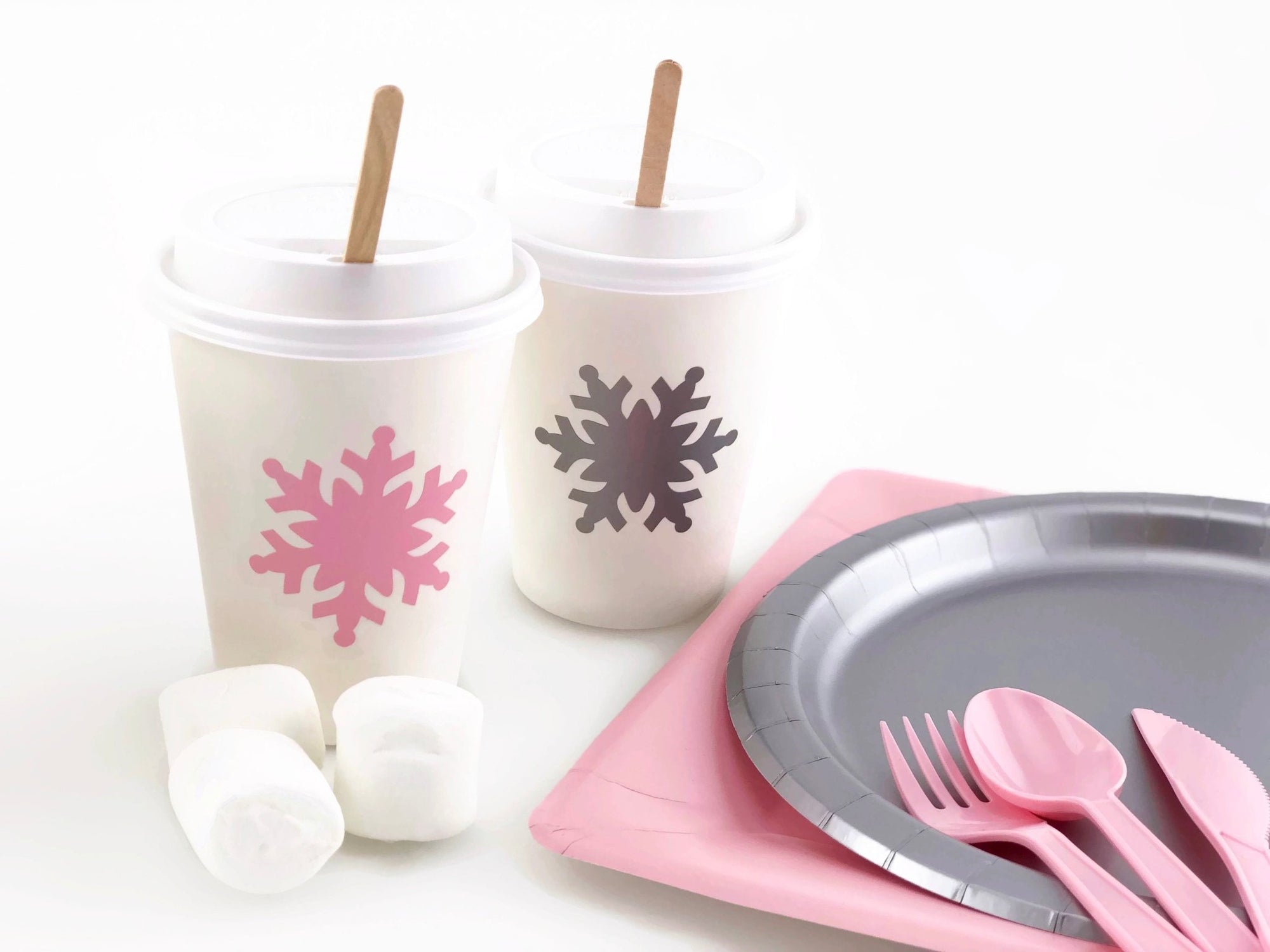 Pink and Silver Snowflake Coffee Cups - Stesha Party