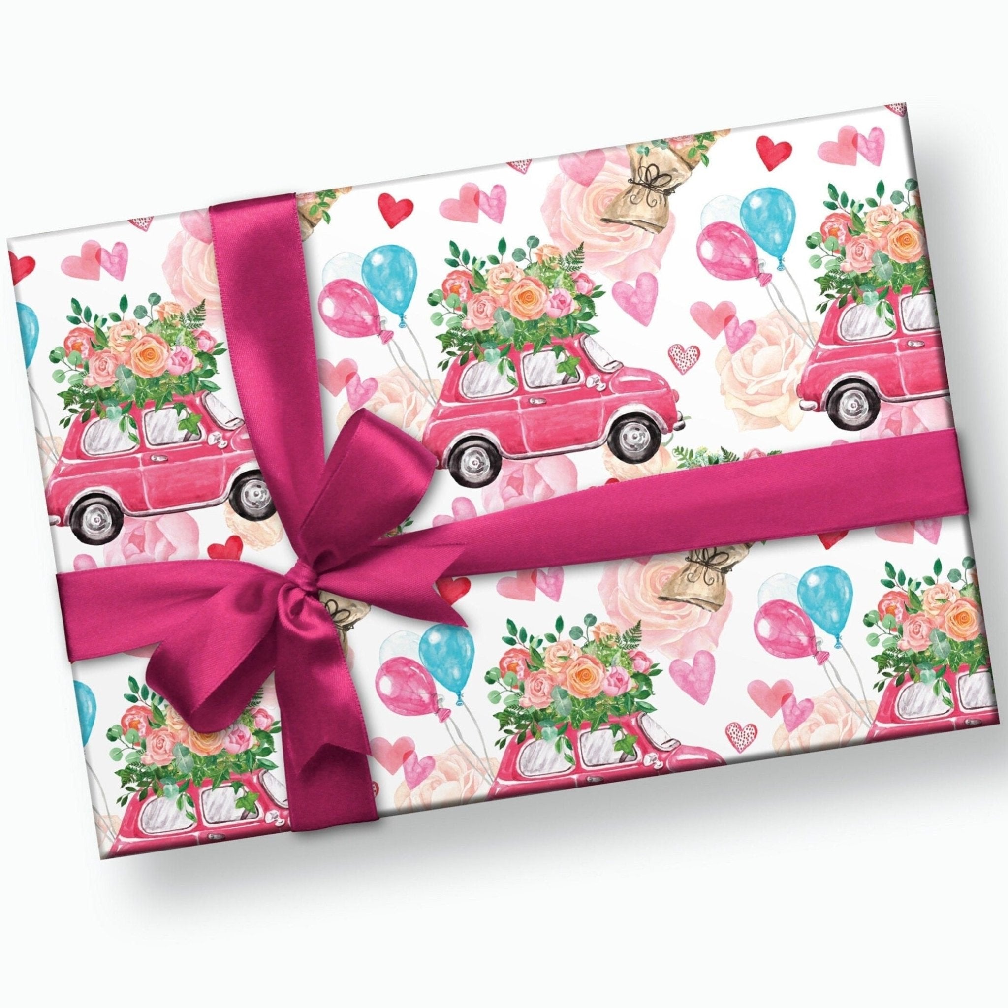 Pink Car Bridal Wrapping Paper - Stesha Party - bachelorette, floral gw,  holiday gw