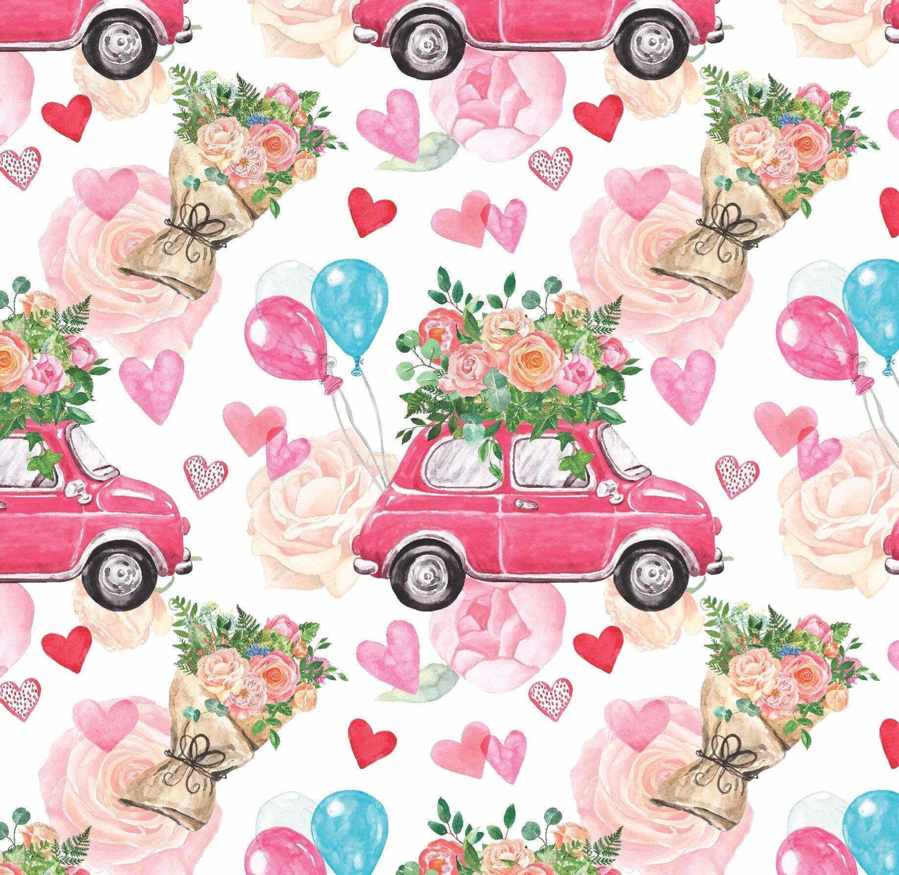 Pink Car Bridal Wrapping Paper - Stesha Party - bachelorette, floral gw,  holiday gw