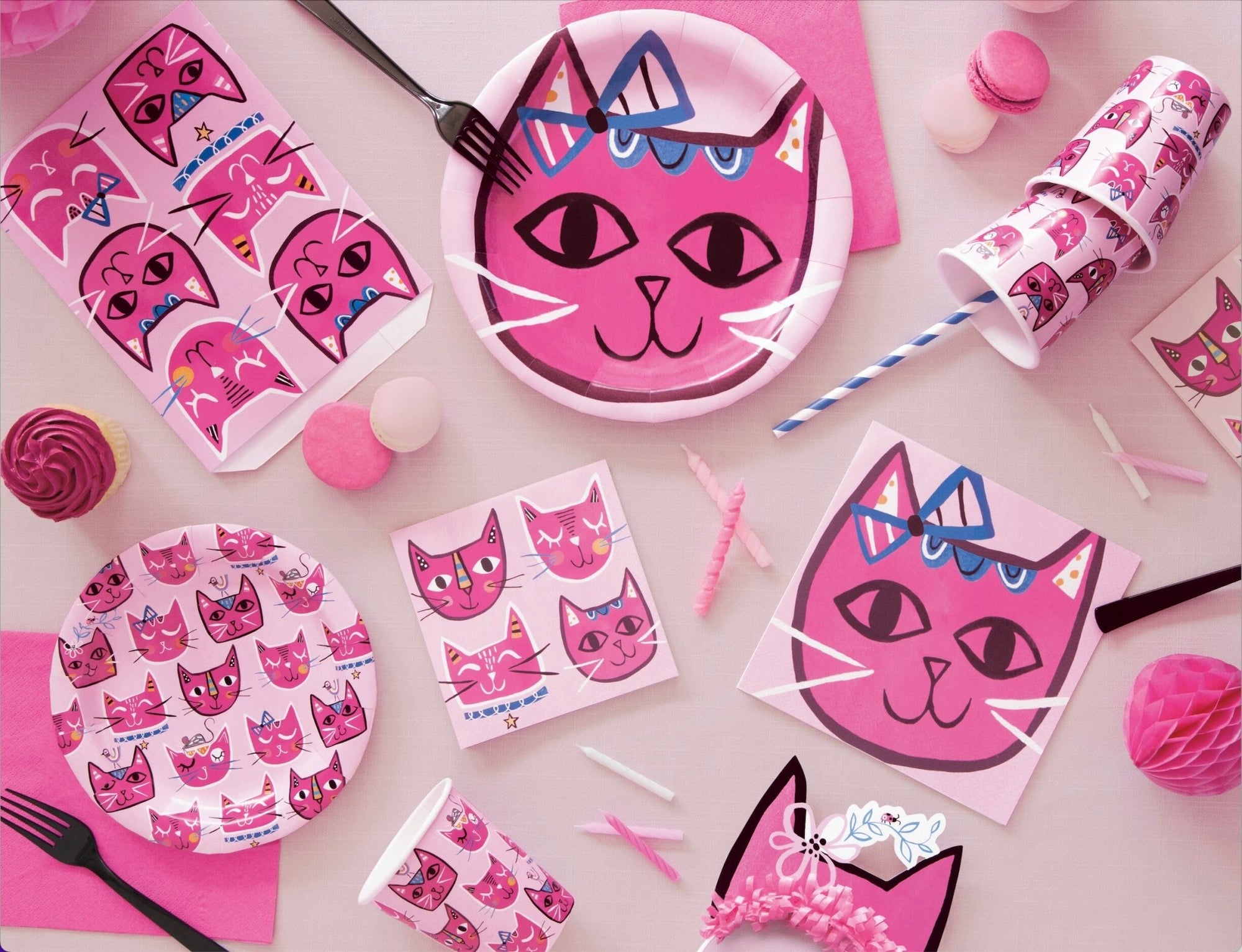 Pink Cat Birthday Napkins - Stesha Party