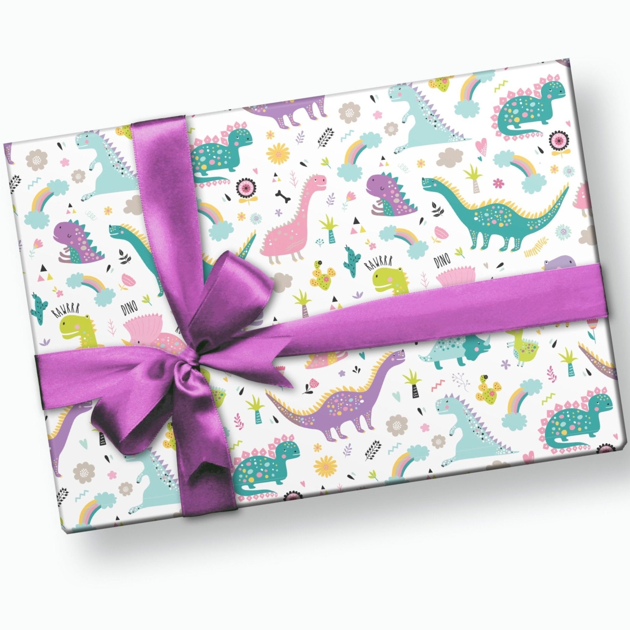 Pink Dinosaur Gift Wrap - Stesha Party - animal gw, birthday girl, dinosaur