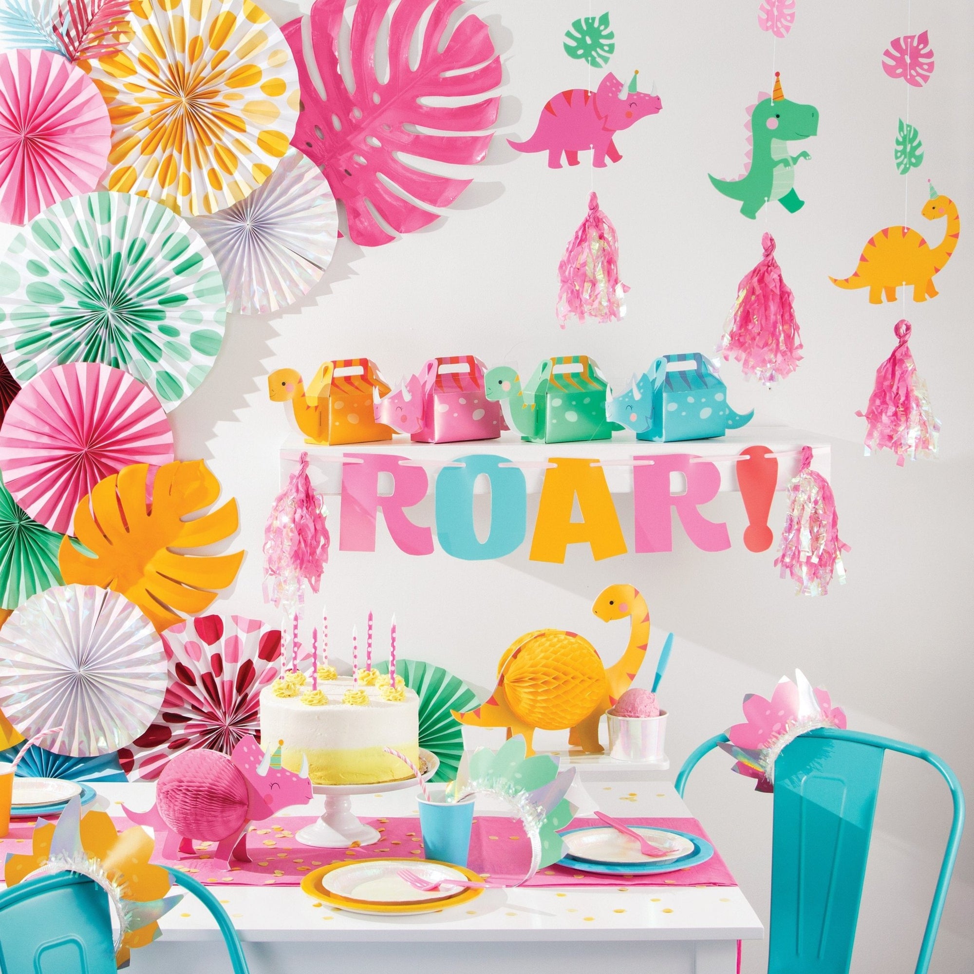 Pink Dinosaur "Roar" Party Banner - Stesha Party