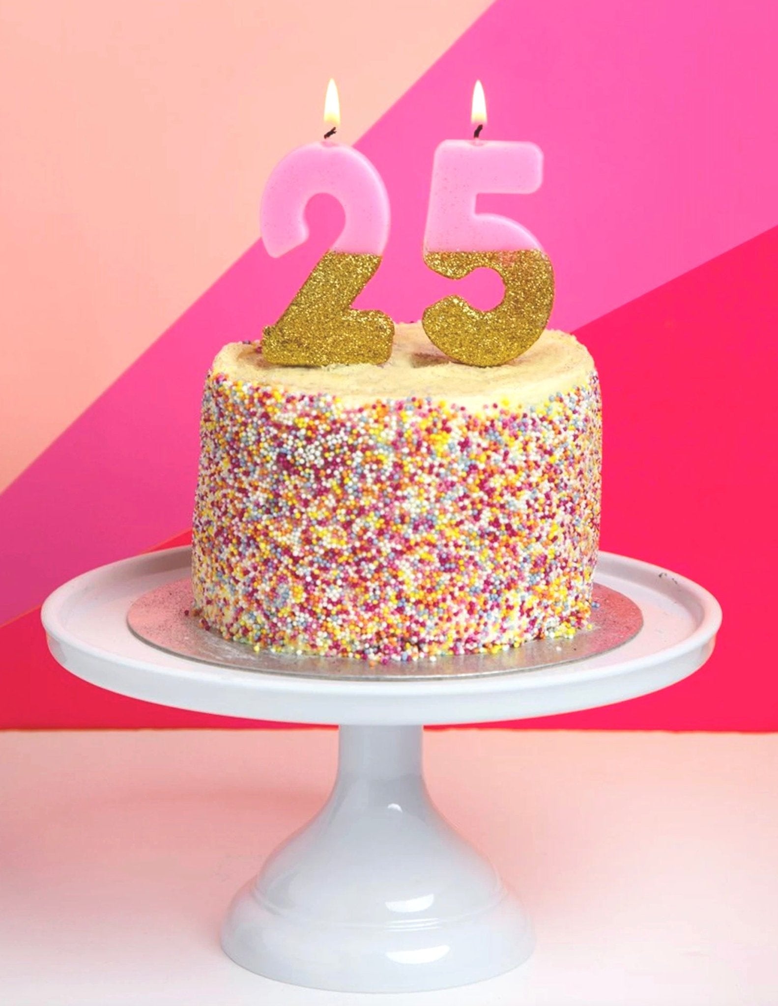Pink & Gold Glitter Number "2" Birthday Candle - Stesha Party