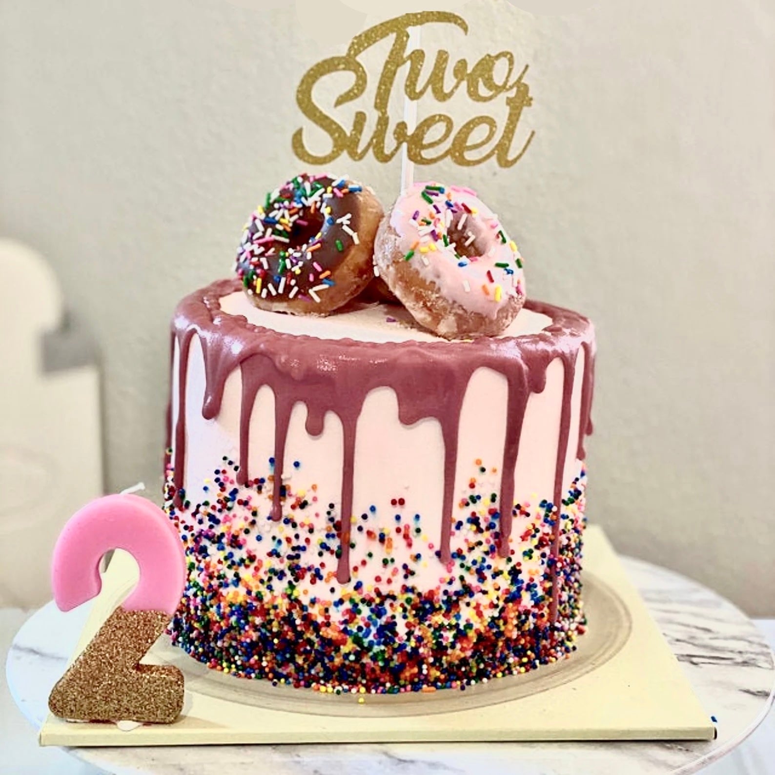 Pink & Gold Glitter Number "2" Birthday Candle - Stesha Party