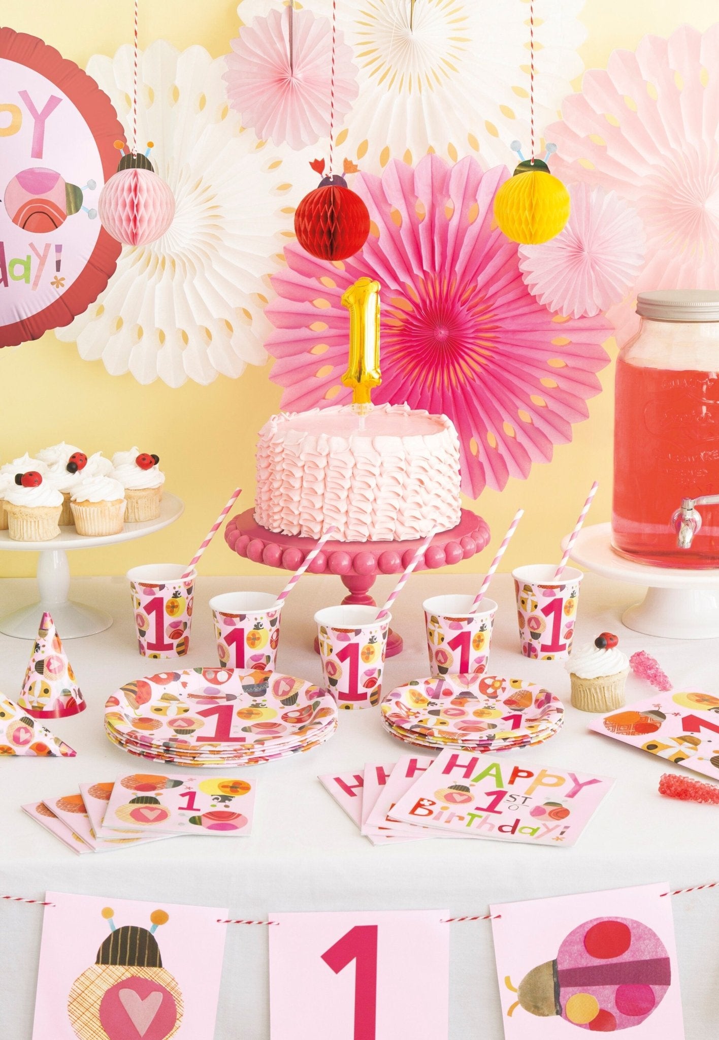 Pink Ladybug 1st Birthday Napkins - Stesha Party