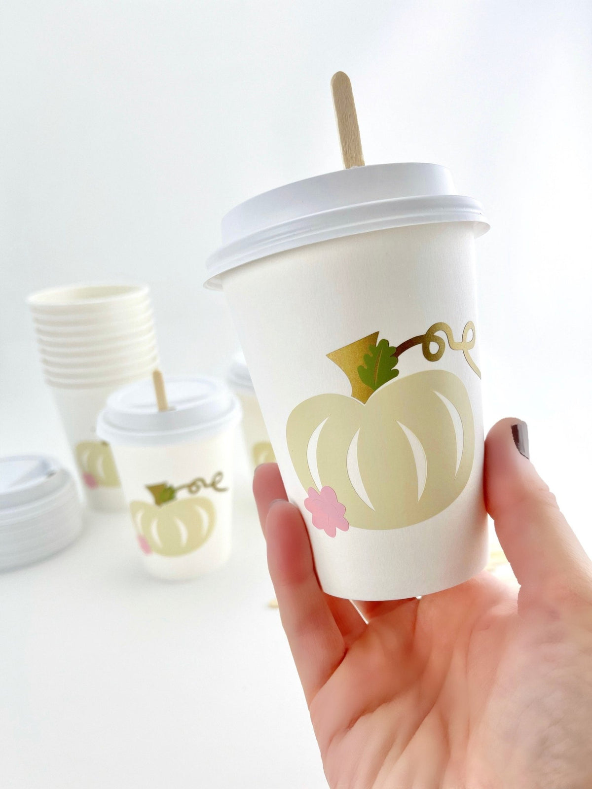 Pink Pumpkin Lidded Cups - Stesha Party