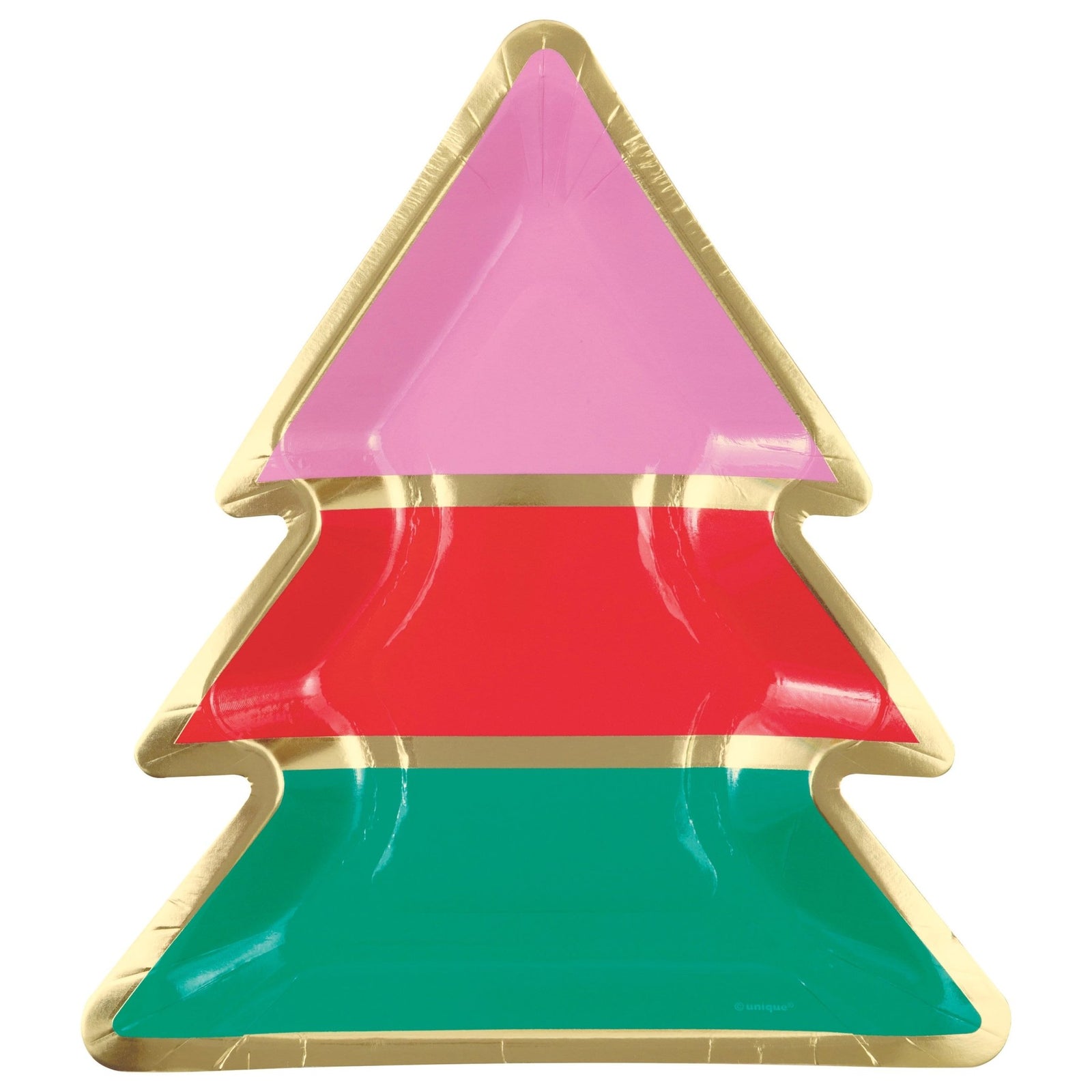 Pink, Red, Green & Gold Christmas Tree Shaped Plates - Stesha Party