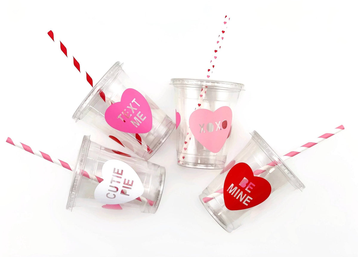 Pink & Red Valentines Day Conversation Heart Party Cups - Stesha Party -  cup, valentine