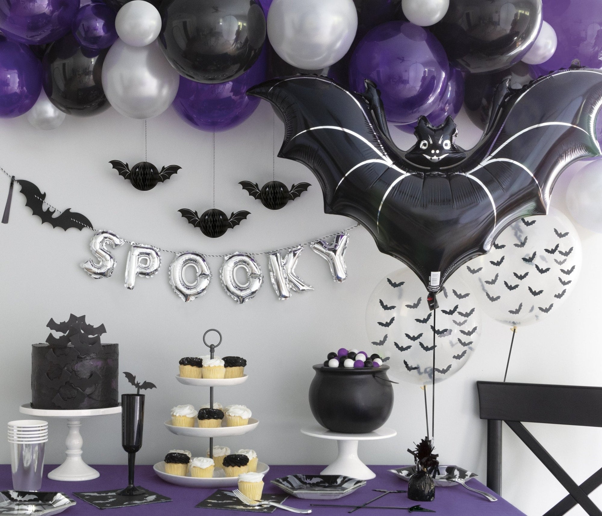 Purple, Black & Silver Balloon Arch Decoration - Stesha Party