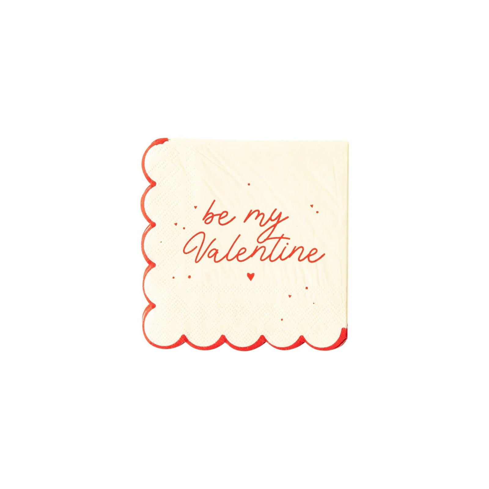 Red & Cream Scalloped Be My Valentine Beverage Napkins 24ct - Stesha Party