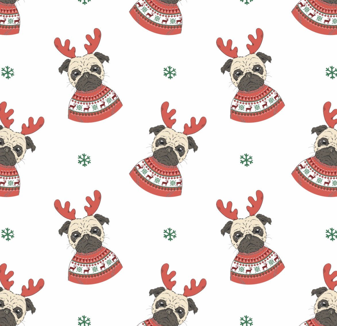 Reindeer Pug Gift Wrap - Stesha Party