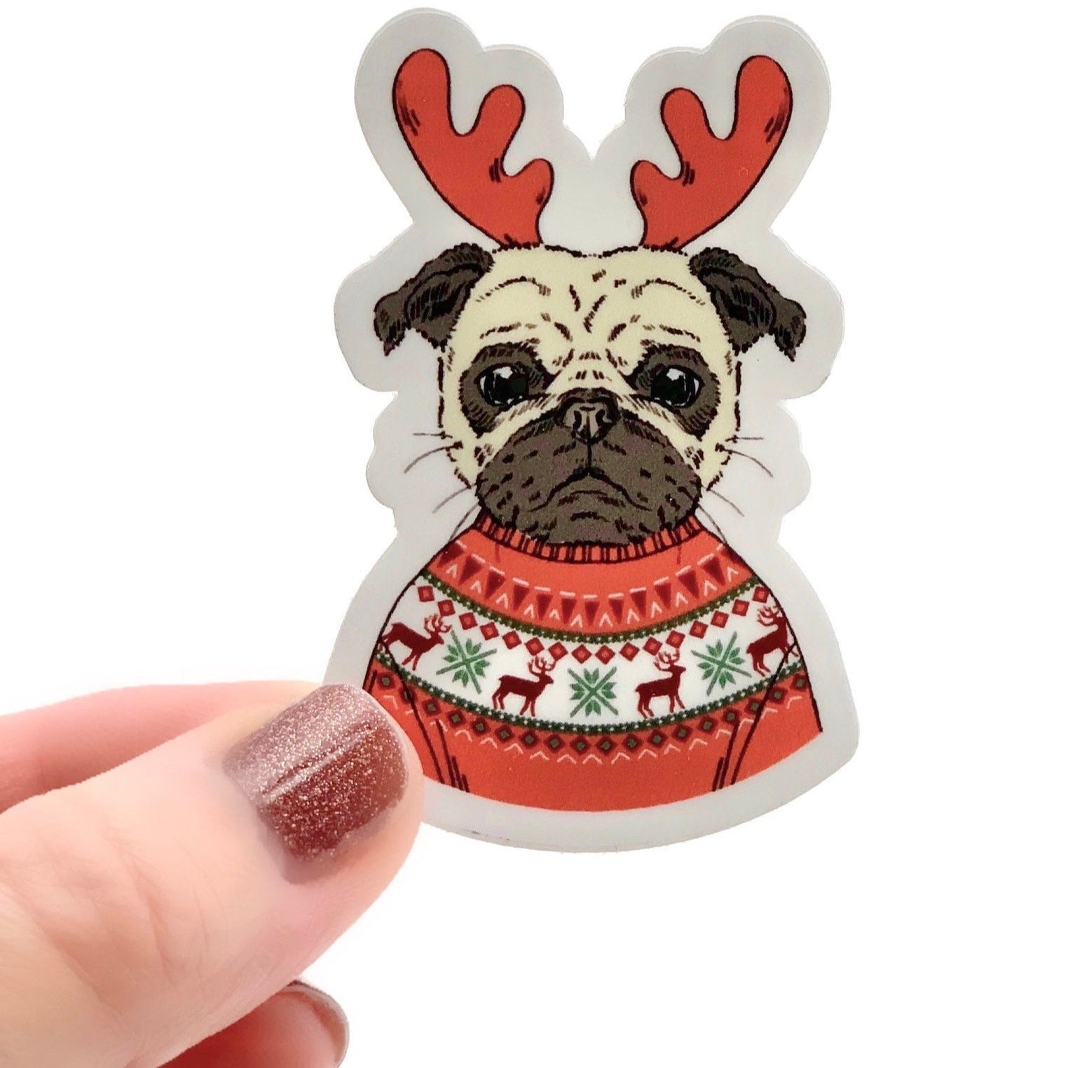 Reindeer Pug Sticker - Stesha Party