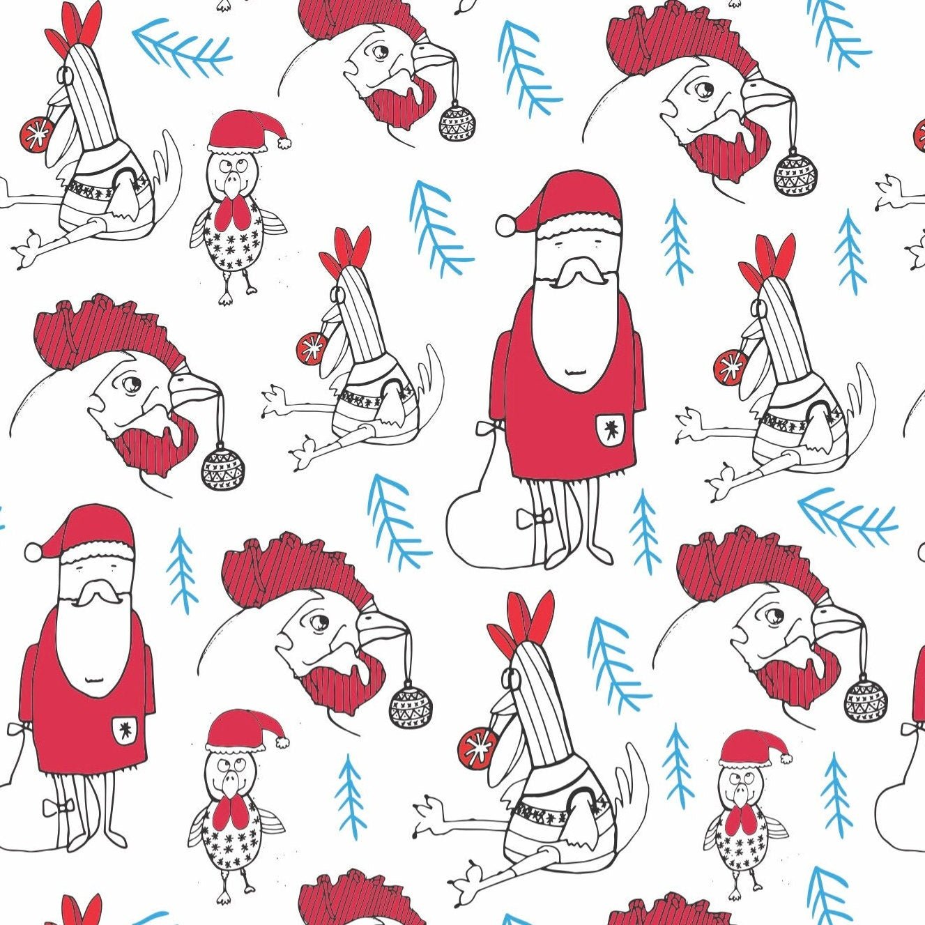 Rooster Christmas Wrapping Paper - Stesha Party