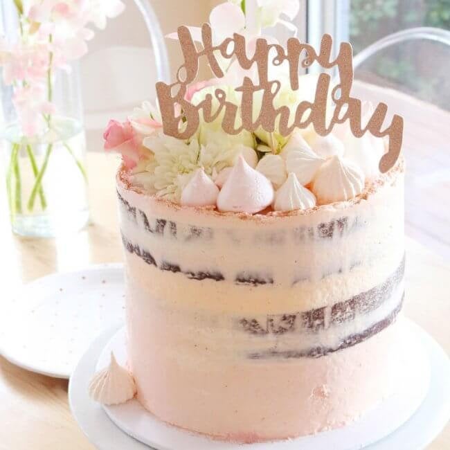 Rose Gold "Happy Birthday" Glitter Cake Topper - Stesha Party