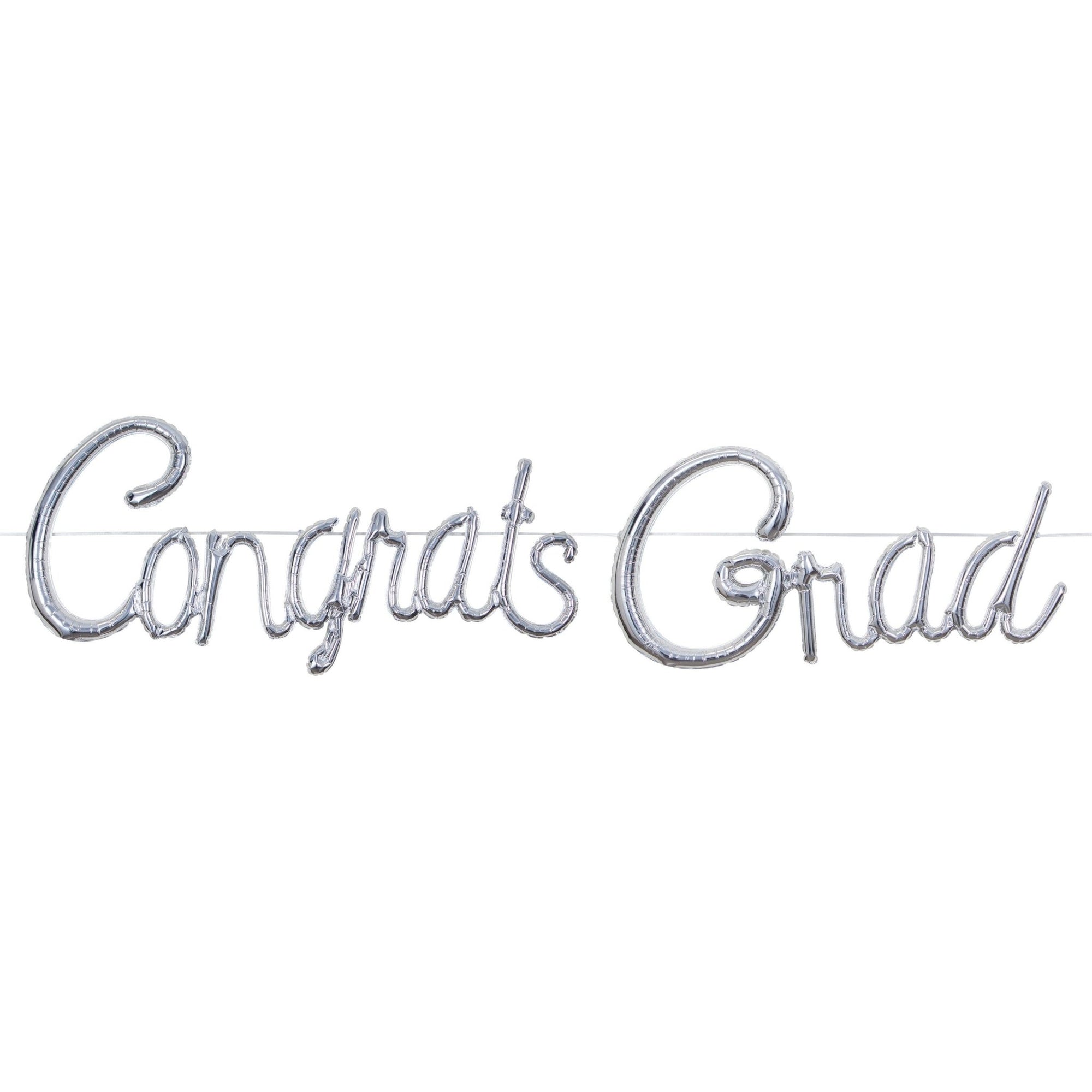 Silver "Congrats Grad" Script Balloon Banner - Stesha Party