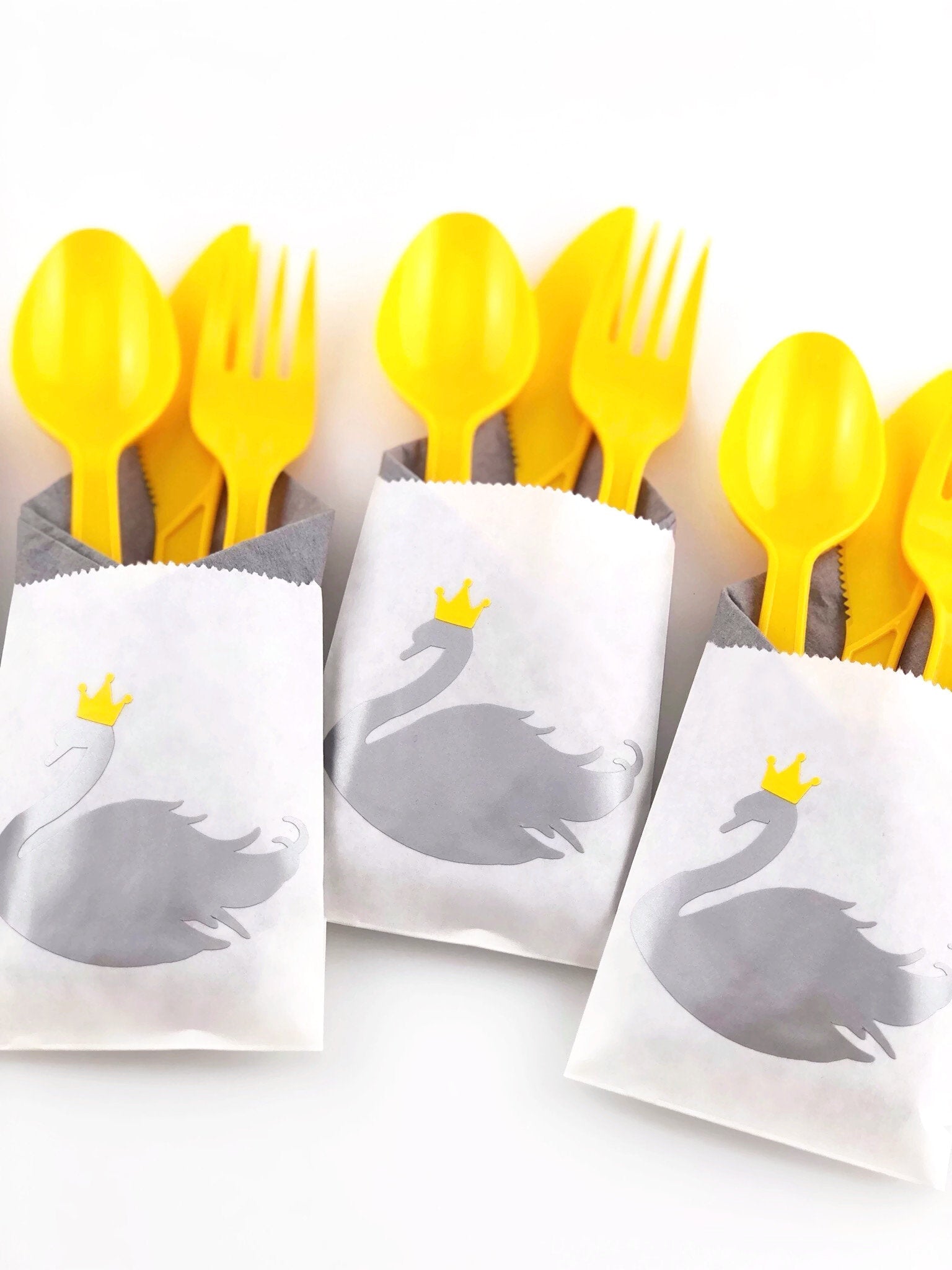 Silver Swan Party Cutlery Bags - Stesha Party