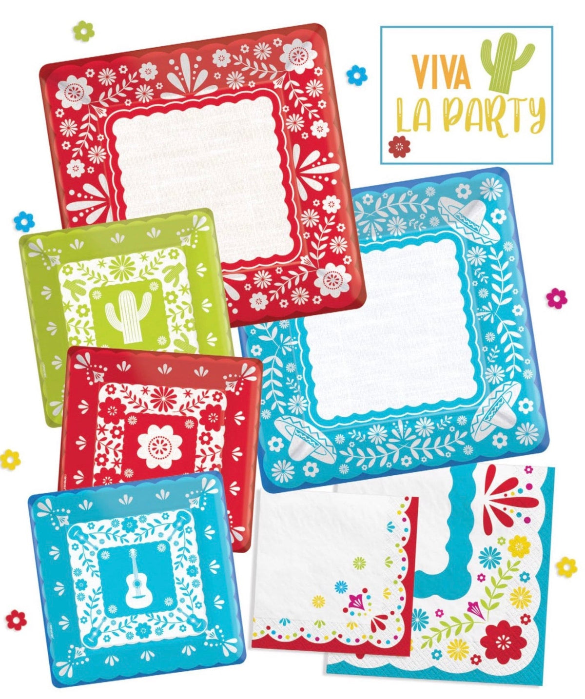 Square Fiesta Picado Dessert Plates - Stesha Party
