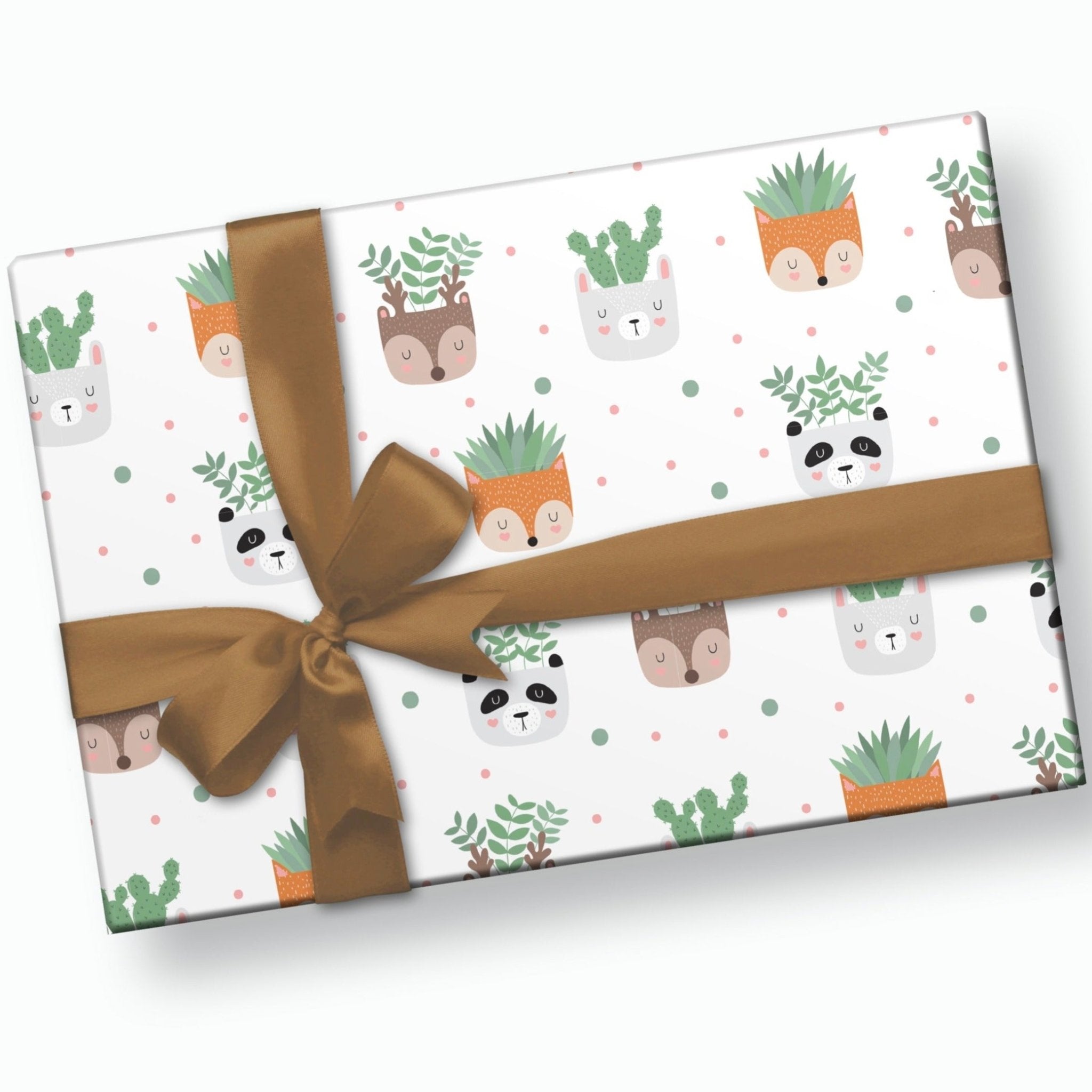 succulent gift wrap Stesha Party Woodland Animal Succulent Planter Gift Wrap Paper