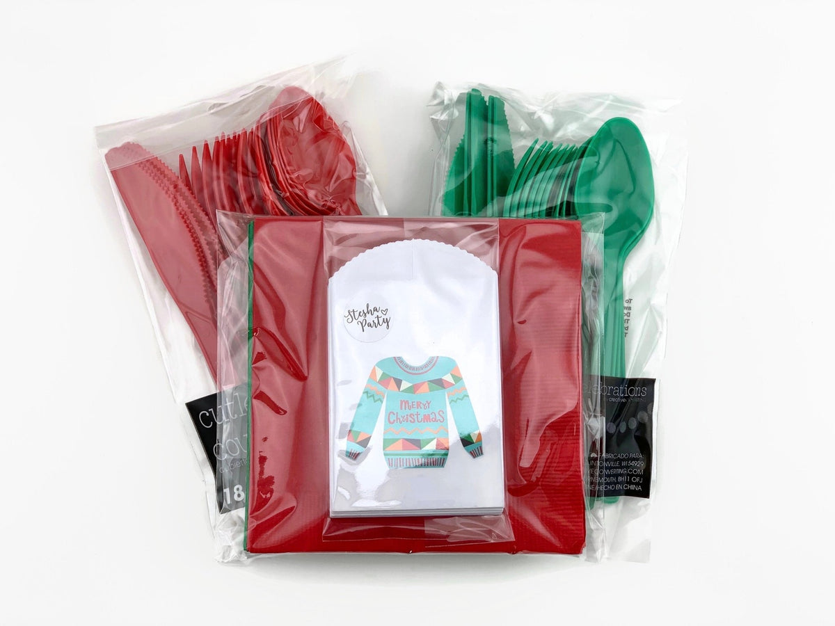 Ugly Sweater Party Cutlery Bag Sets - Stesha Party