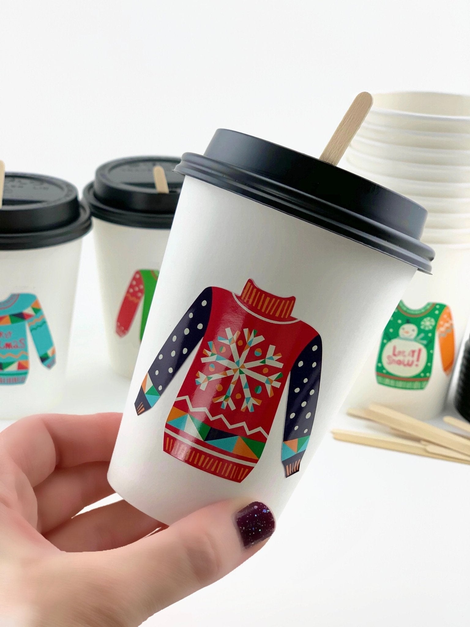 Ugly Sweater Party Lidded Cups - Stesha Party