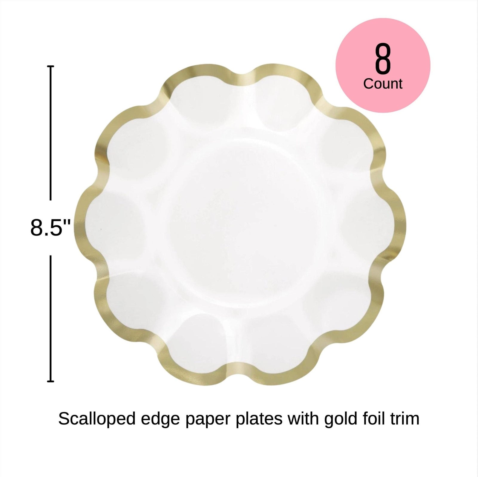 White & Gold Foil Rim Paper Plates - Stesha Party