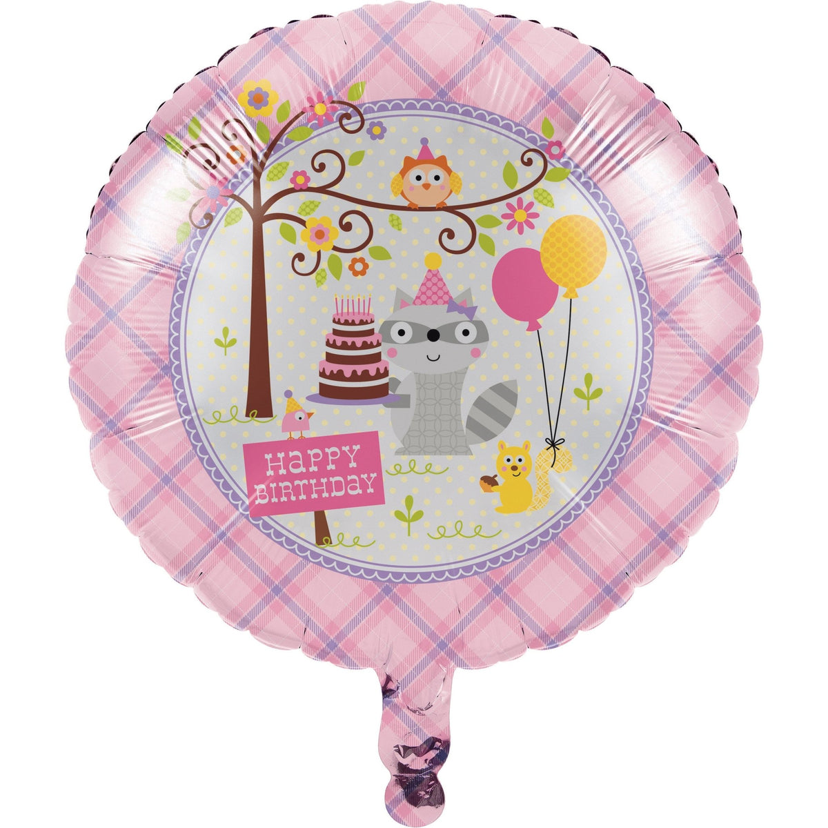 Woodland Party Pink &quot;Happy Birthday&quot; Balloon - Stesha Party